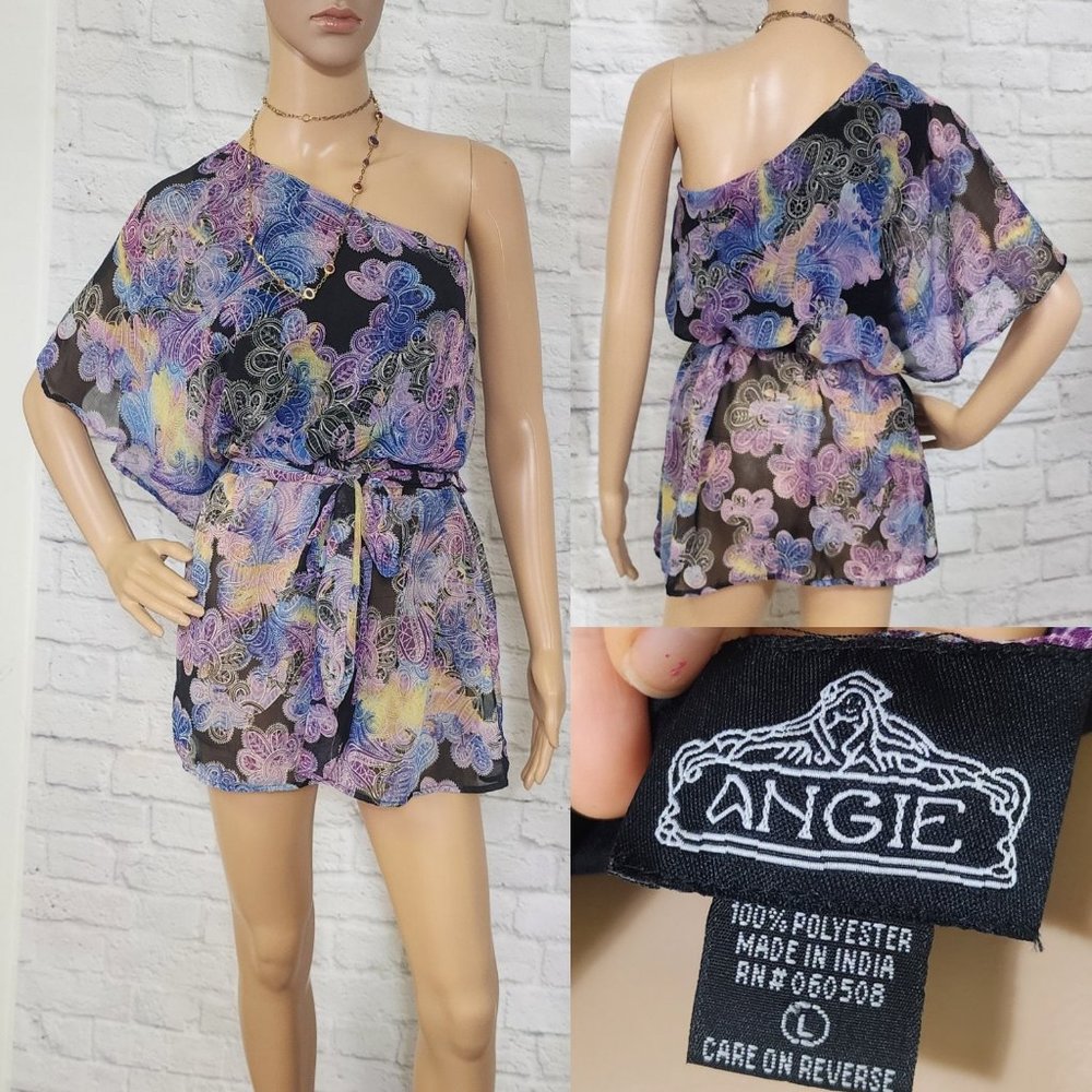 Y2K one shoulder paisley chiffon going out top tunic